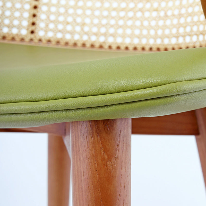 Contemporary Scandinavian Curved Half Round Curved Faux Leather Ash Wood Rattan Bar Stool Backrest For Dining Room