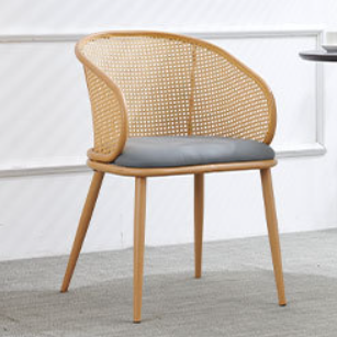 Modern Minimalist Half Bag U Shape Curved Faux Leather Bamboo Rattan Wood Dining Chair Backrest Armrest For Dining Room