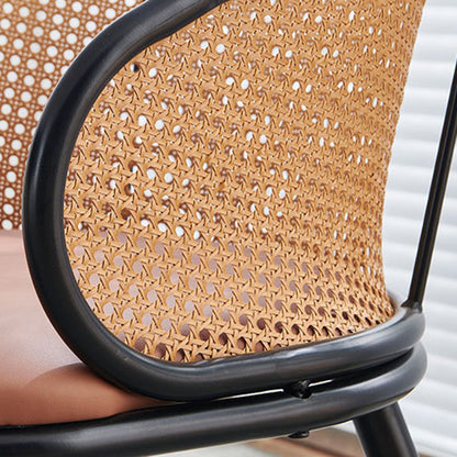 Modern Minimalist Half Bag U Shape Curved Faux Leather Bamboo Rattan Wood Dining Chair Backrest Armrest For Dining Room