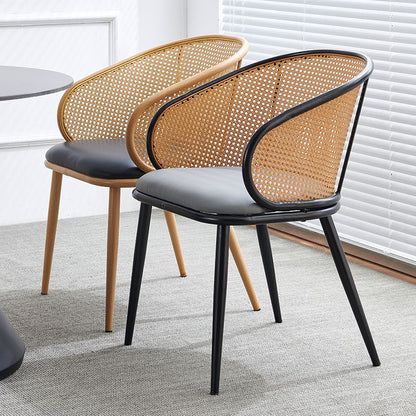 Modern Minimalist Half Bag U Shape Curved Faux Leather Bamboo Rattan Wood Dining Chair Backrest Armrest For Dining Room