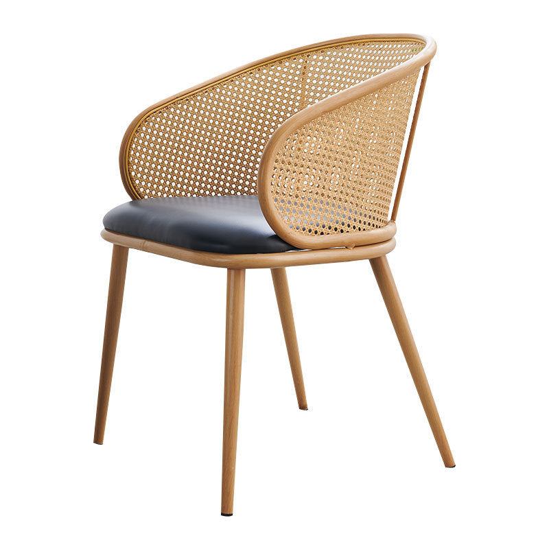 Modern Minimalist Half Bag U Shape Curved Faux Leather Bamboo Rattan Wood Dining Chair Backrest Armrest For Dining Room
