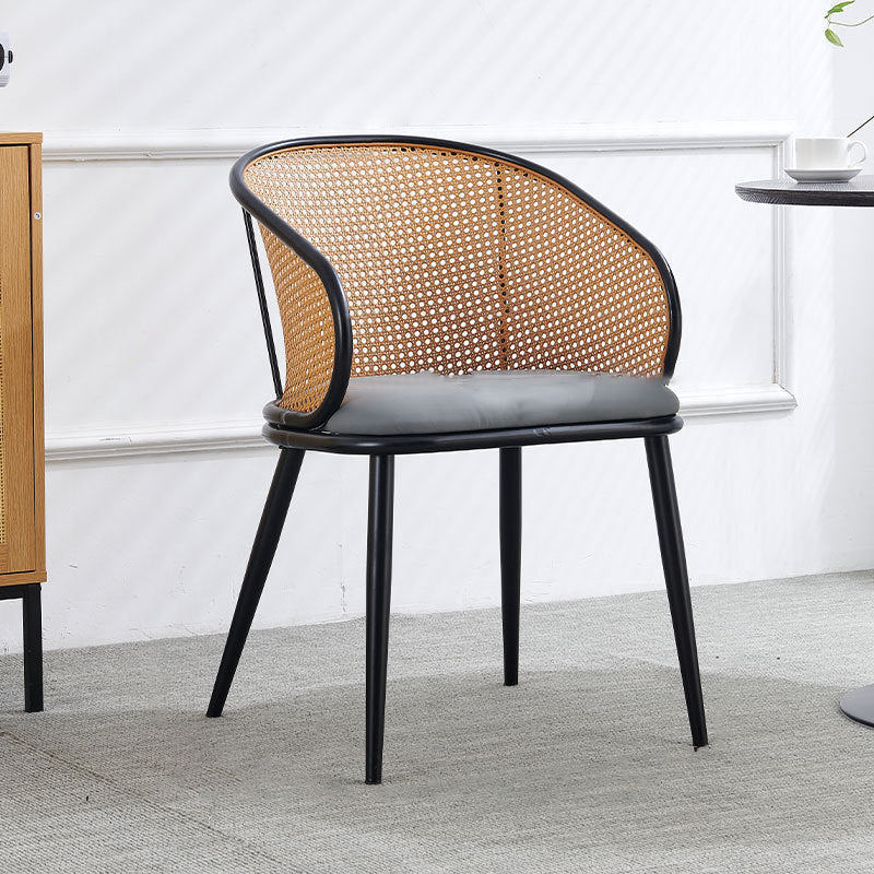 Modern Minimalist Half Bag U Shape Curved Faux Leather Bamboo Rattan Wood Dining Chair Backrest Armrest For Dining Room