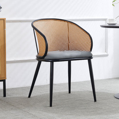 Modern Minimalist Half Bag U Shape Curved Faux Leather Bamboo Rattan Wood Dining Chair Backrest Armrest For Dining Room