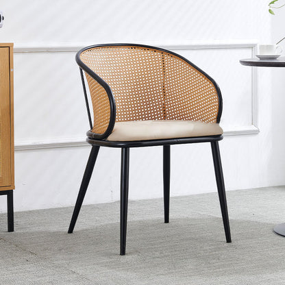 Modern Minimalist Half Bag U Shape Curved Faux Leather Bamboo Rattan Wood Dining Chair Backrest Armrest For Dining Room