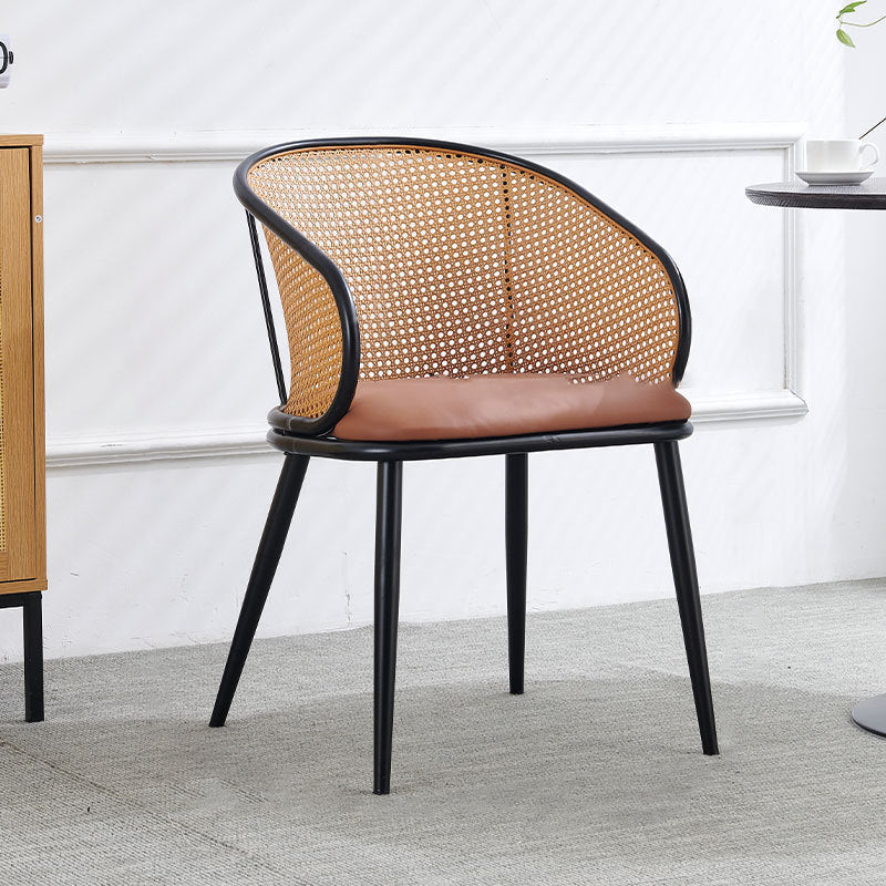 Modern Minimalist Half Bag U Shape Curved Faux Leather Bamboo Rattan Wood Dining Chair Backrest Armrest For Dining Room