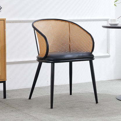 Modern Minimalist Half Bag U Shape Curved Faux Leather Bamboo Rattan Wood Dining Chair Backrest Armrest For Dining Room