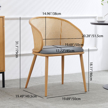 Modern Minimalist Half Bag U Shape Curved Faux Leather Bamboo Rattan Wood Dining Chair Backrest Armrest For Dining Room
