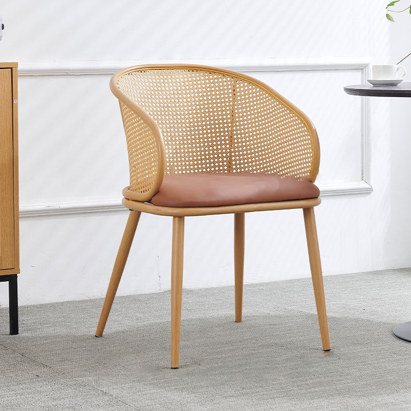 Modern Minimalist Half Bag U Shape Curved Faux Leather Bamboo Rattan Wood Dining Chair Backrest Armrest For Dining Room