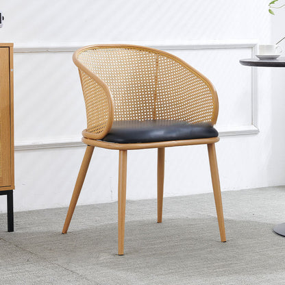 Modern Minimalist Half Bag U Shape Curved Faux Leather Bamboo Rattan Wood Dining Chair Backrest Armrest For Dining Room