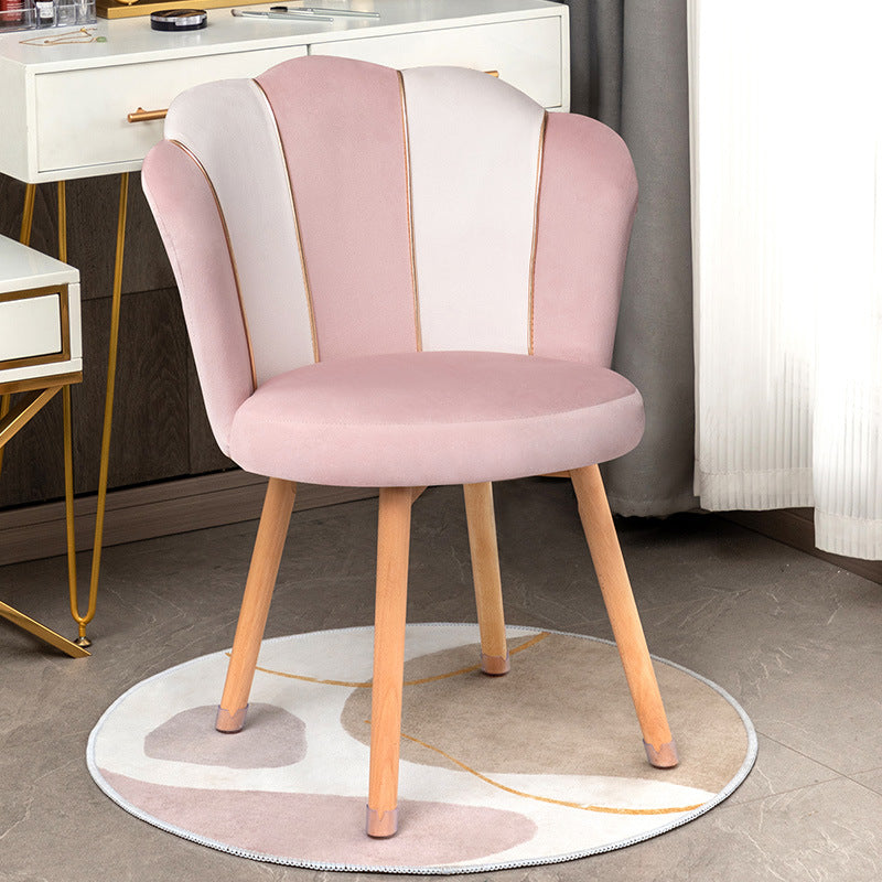 Modern Art Deco Petals Round Tech Fabric Solid Wood Vanity Chair Backrest For Bedroom