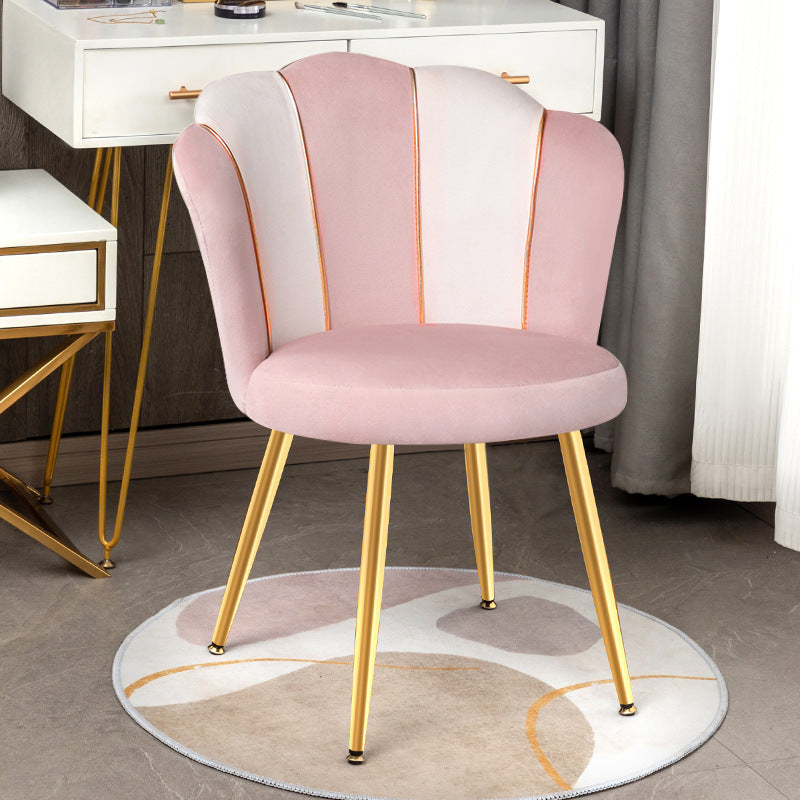 Modern Art Deco Petals Round Tech Fabric Solid Wood Vanity Chair Backrest For Bedroom