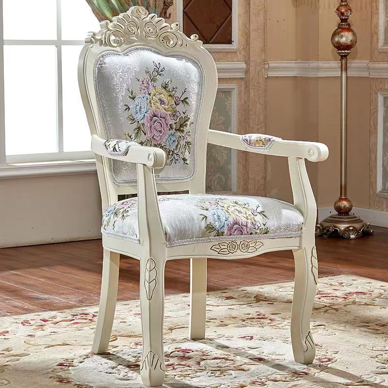 Traditional Chinese Patterns Carved Square Fabric Wood Dining Chair Backrest Armrest For Dining Room