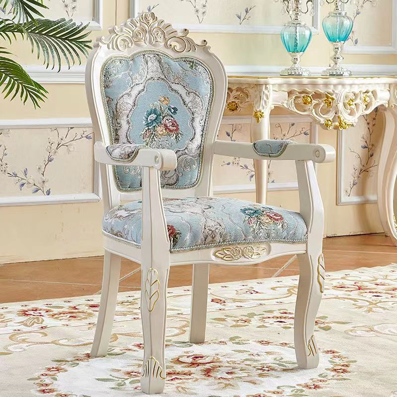 Traditional Chinese Patterns Carved Square Fabric Wood Dining Chair Backrest Armrest For Dining Room