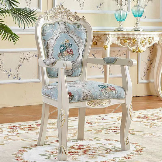 Traditional Chinese Patterns Carved Square Fabric Wood Dining Chair Backrest Armrest For Dining Room