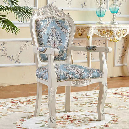 Traditional Chinese Patterns Carved Square Fabric Wood Dining Chair Backrest Armrest For Dining Room