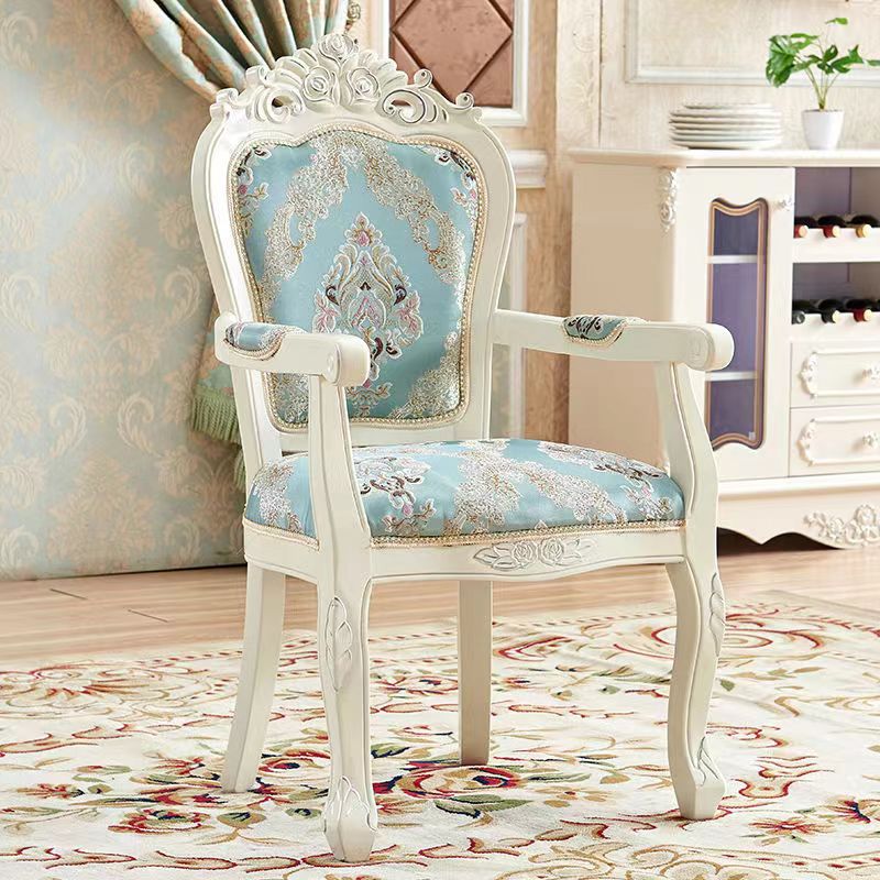 Traditional Chinese Patterns Carved Square Fabric Wood Dining Chair Backrest Armrest For Dining Room