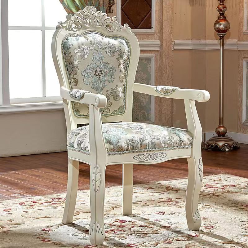 Traditional Chinese Patterns Carved Square Fabric Wood Dining Chair Backrest Armrest For Dining Room