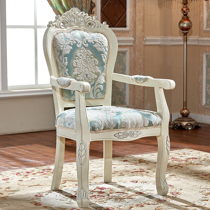 Traditional Chinese Patterns Carved Square Fabric Wood Dining Chair Backrest Armrest For Dining Room