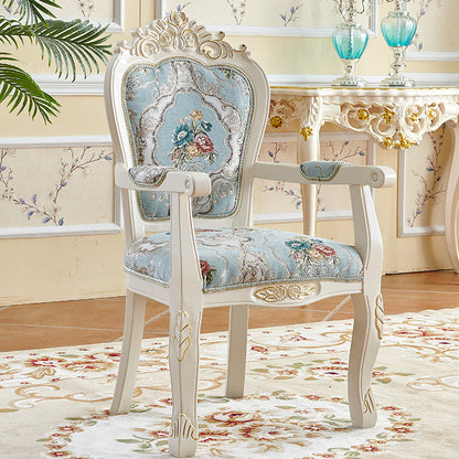 Traditional Chinese Patterns Carved Square Fabric Wood Dining Chair Backrest Armrest For Dining Room