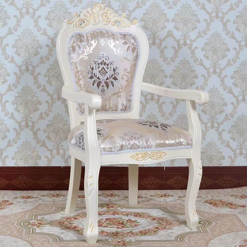 Traditional Chinese Patterns Carved Square Fabric Wood Dining Chair Backrest Armrest For Dining Room