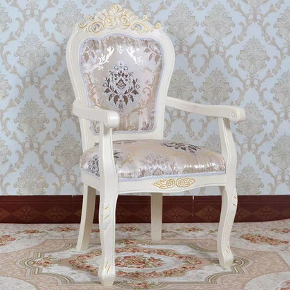 Traditional Chinese Patterns Carved Square Fabric Wood Dining Chair Backrest Armrest For Dining Room