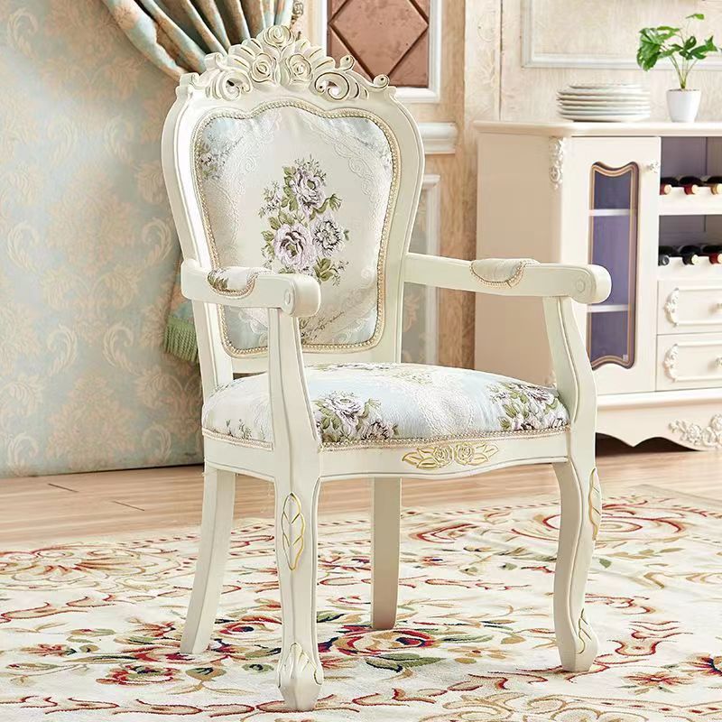 Traditional Chinese Patterns Carved Square Fabric Wood Dining Chair Backrest Armrest For Dining Room