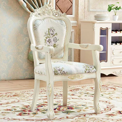 Traditional Chinese Patterns Carved Square Fabric Wood Dining Chair Backrest Armrest For Dining Room