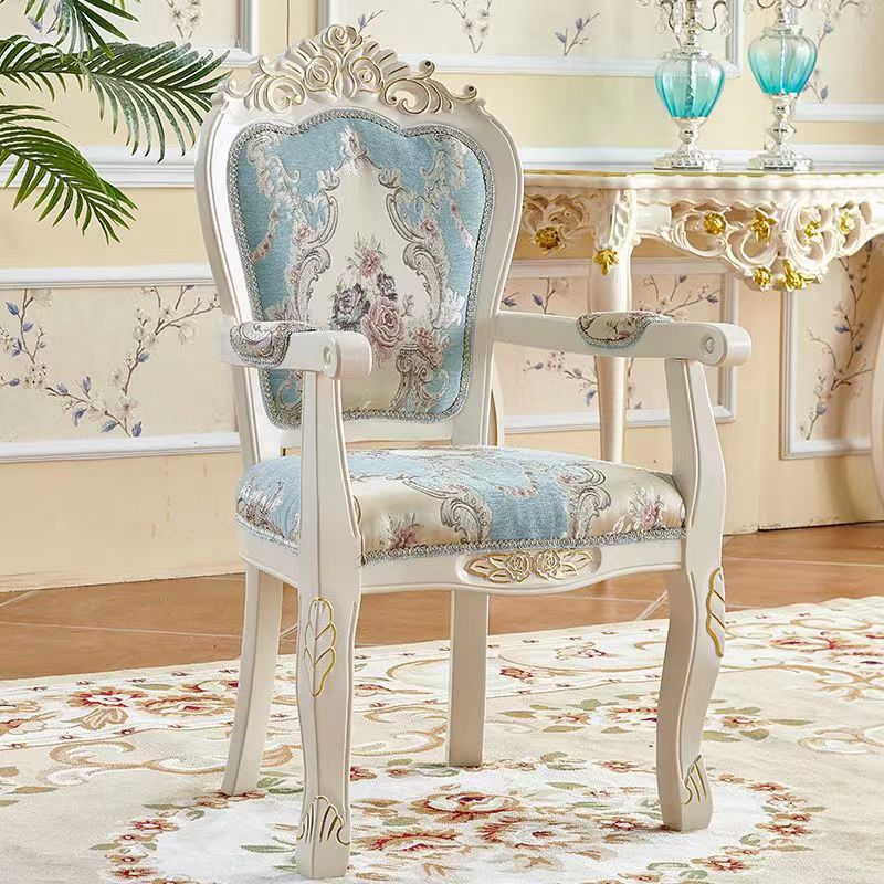 Traditional Chinese Patterns Carved Square Fabric Wood Dining Chair Backrest Armrest For Dining Room