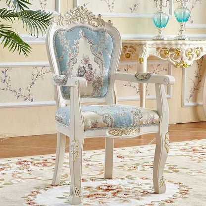 Traditional Chinese Patterns Carved Square Fabric Wood Dining Chair Backrest Armrest For Dining Room