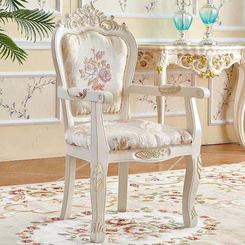 Traditional Chinese Patterns Carved Square Fabric Wood Dining Chair Backrest Armrest For Dining Room