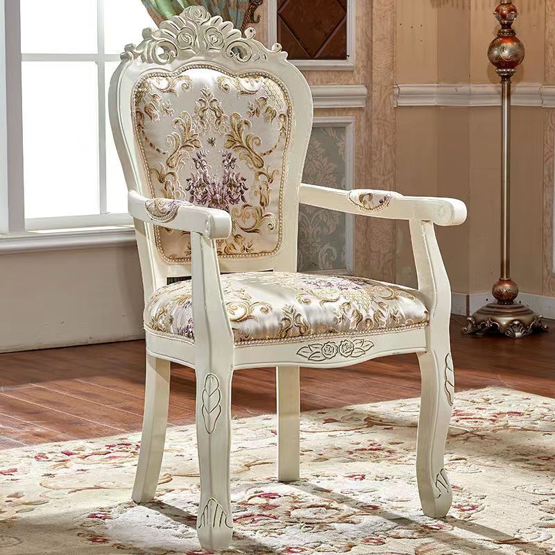 Traditional Chinese Patterns Carved Square Fabric Wood Dining Chair Backrest Armrest For Dining Room