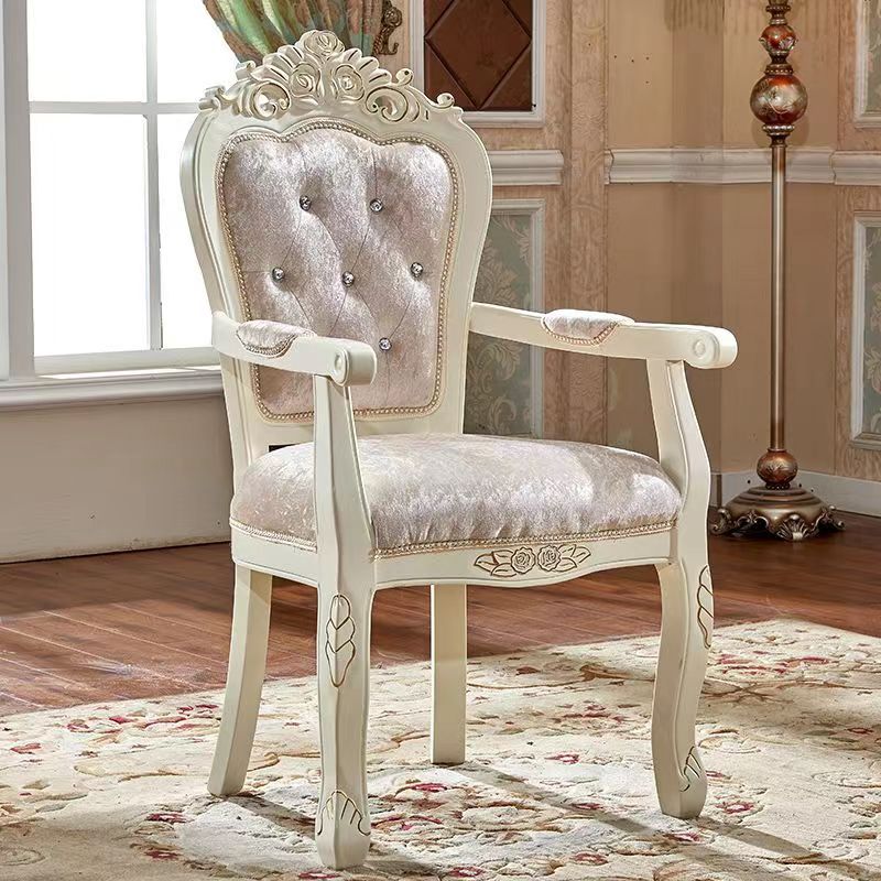 Traditional Chinese Patterns Carved Square Fabric Wood Dining Chair Backrest Armrest For Dining Room