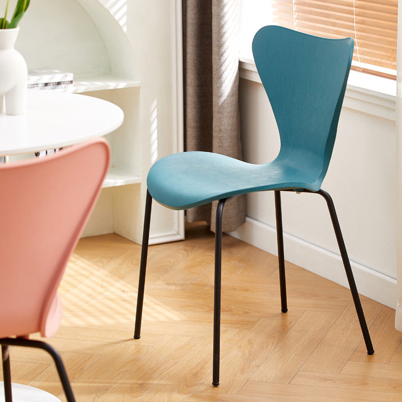 Contemporary Creative Irregular Shape Curved PVC Metal Dining Chair Backrest Armrest For Dining Room