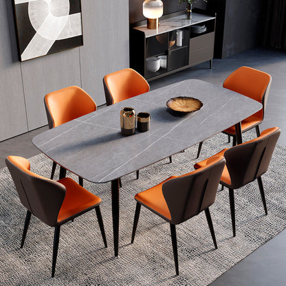 Contemporary Scandinavian Square Curved PU Leather Carbon Steel Dining Chair Backrest Armless For Dining Room