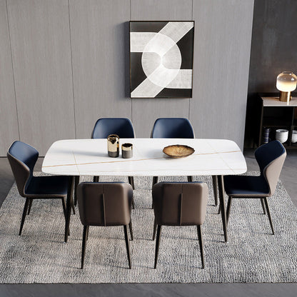 Contemporary Scandinavian Square Curved PU Leather Carbon Steel Dining Chair Backrest Armless For Dining Room