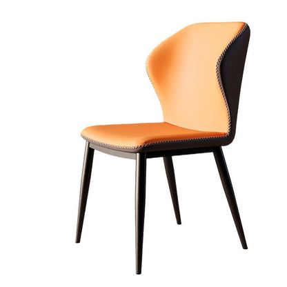 Contemporary Scandinavian Square Curved PU Leather Carbon Steel Dining Chair Backrest Armless For Dining Room