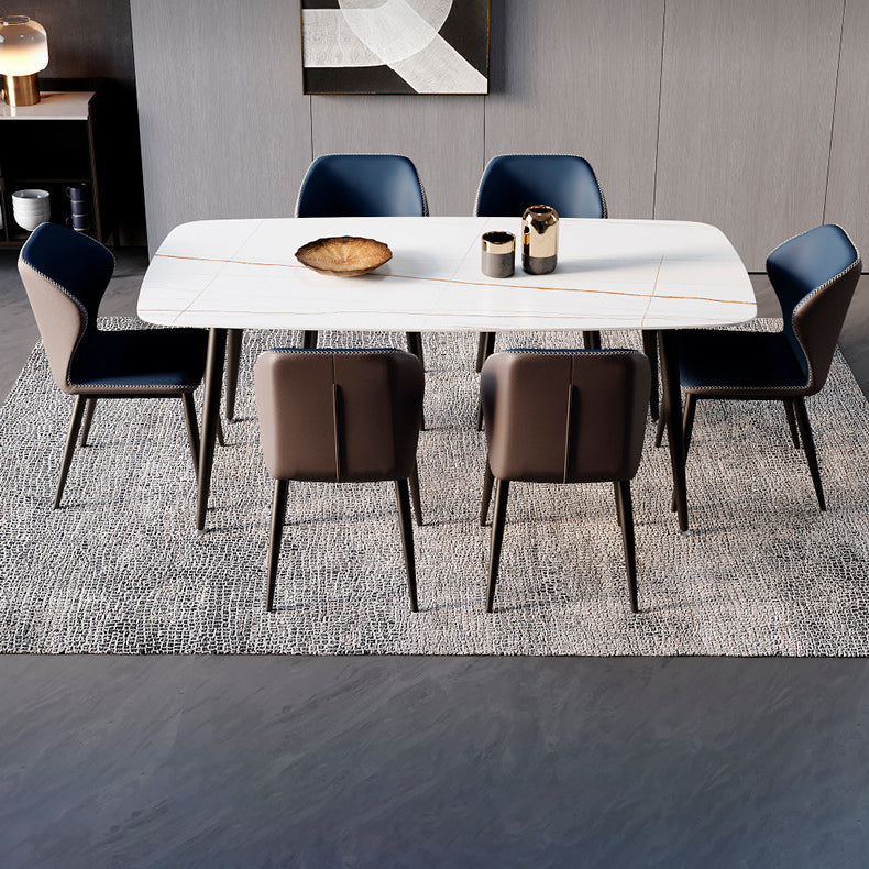 Contemporary Scandinavian Square Curved PU Leather Carbon Steel Dining Chair Backrest Armless For Dining Room