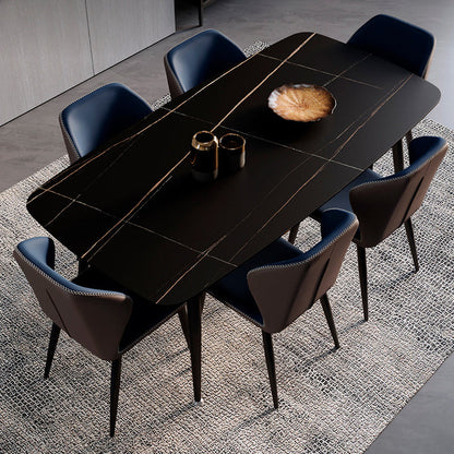 Contemporary Scandinavian Square Curved PU Leather Carbon Steel Dining Chair Backrest Armless For Dining Room