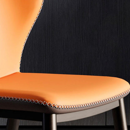 Contemporary Scandinavian Square Curved PU Leather Carbon Steel Dining Chair Backrest Armless For Dining Room