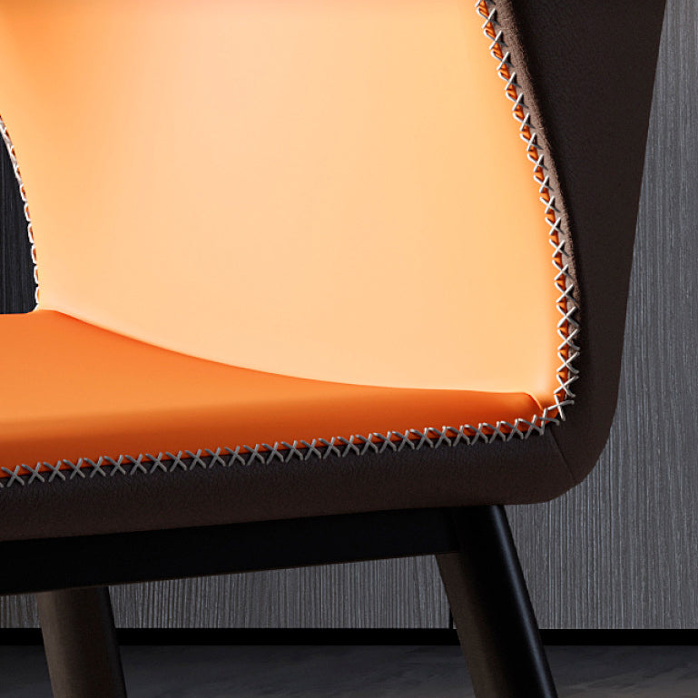 Contemporary Scandinavian Square Curved PU Leather Carbon Steel Dining Chair Backrest Armless For Dining Room