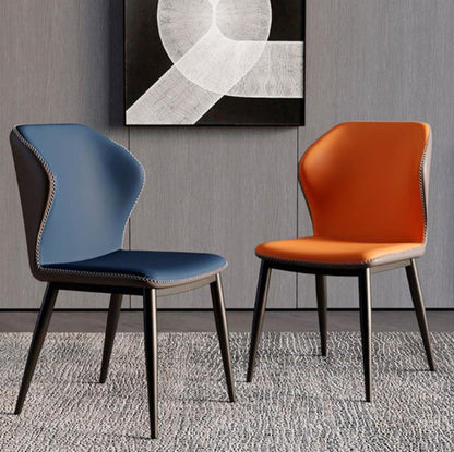 Contemporary Scandinavian Square Curved PU Leather Carbon Steel Dining Chair Backrest Armless For Dining Room