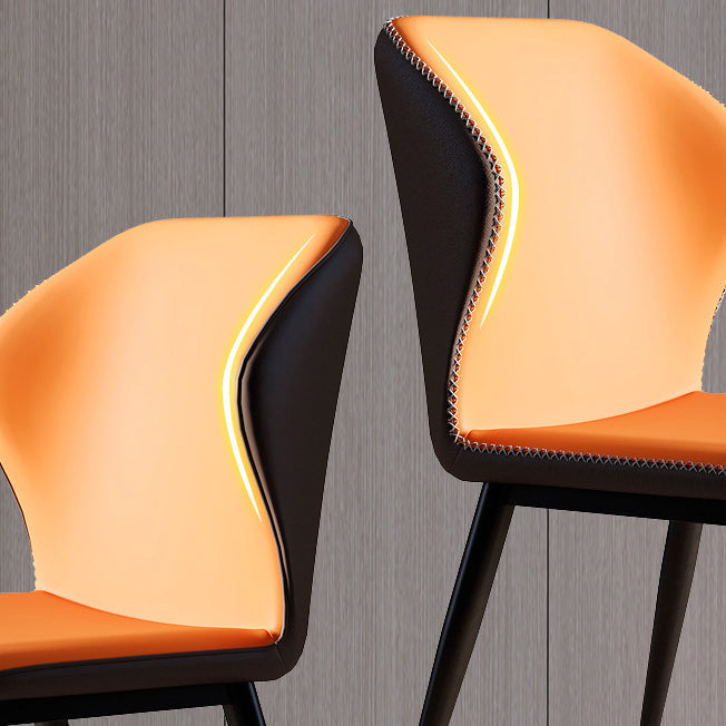 Contemporary Scandinavian Square Curved PU Leather Carbon Steel Dining Chair Backrest Armless For Dining Room