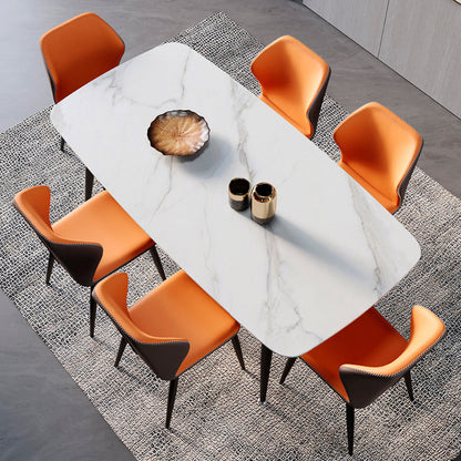 Contemporary Scandinavian Square Curved PU Leather Carbon Steel Dining Chair Backrest Armless For Dining Room