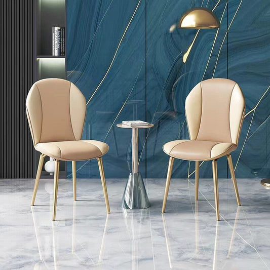 Modern Luxury Curved Oval Microfiber Leather Metal Dining Chair Backrest Armless For Dining Room