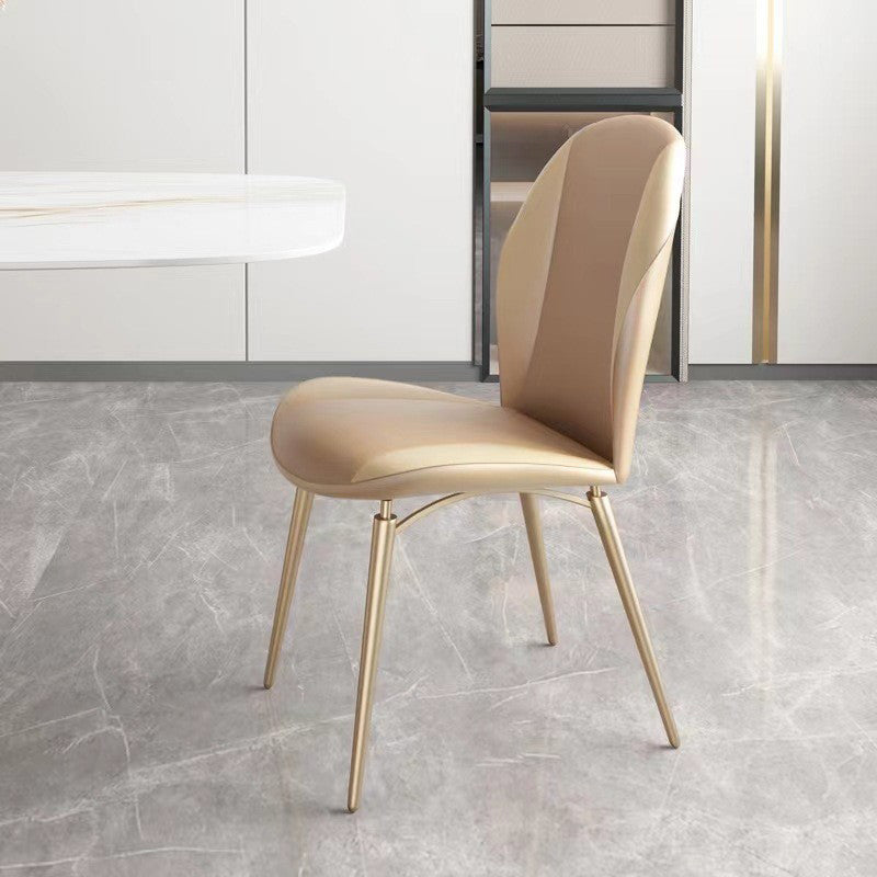 Modern Luxury Curved Oval Microfiber Leather Metal Dining Chair Backrest Armless For Dining Room