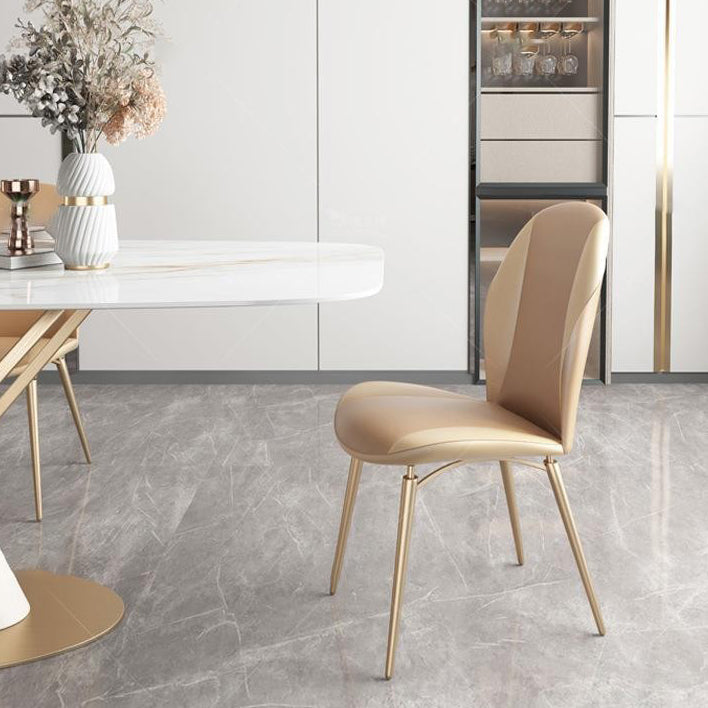 Modern Luxury Curved Oval Microfiber Leather Metal Dining Chair Backrest Armless For Dining Room