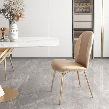 Modern Luxury Curved Oval Microfiber Leather Metal Dining Chair Backrest Armless For Dining Room