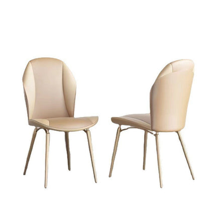 Modern Luxury Curved Oval Microfiber Leather Metal Dining Chair Backrest Armless For Dining Room