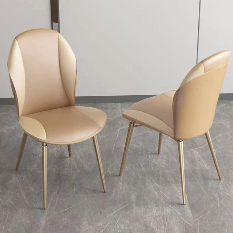 Modern Luxury Curved Oval Microfiber Leather Metal Dining Chair Backrest Armless For Dining Room