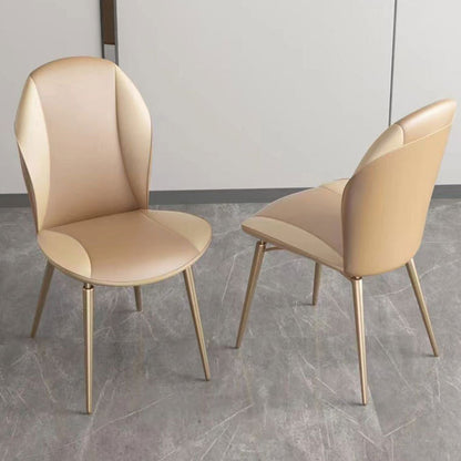 Modern Luxury Curved Oval Microfiber Leather Metal Dining Chair Backrest Armless For Dining Room